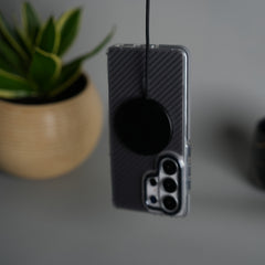 Galaxy S26 Ultra Carbon Texture Transparent Metal Camera Ring MagSafe Cover