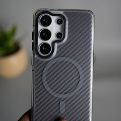 Galaxy S26 Ultra Carbon Texture Transparent Metal Camera Ring MagSafe Cover