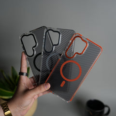 Galaxy S26 Ultra Carbon Texture Transparent Metal Camera Ring MagSafe Cover