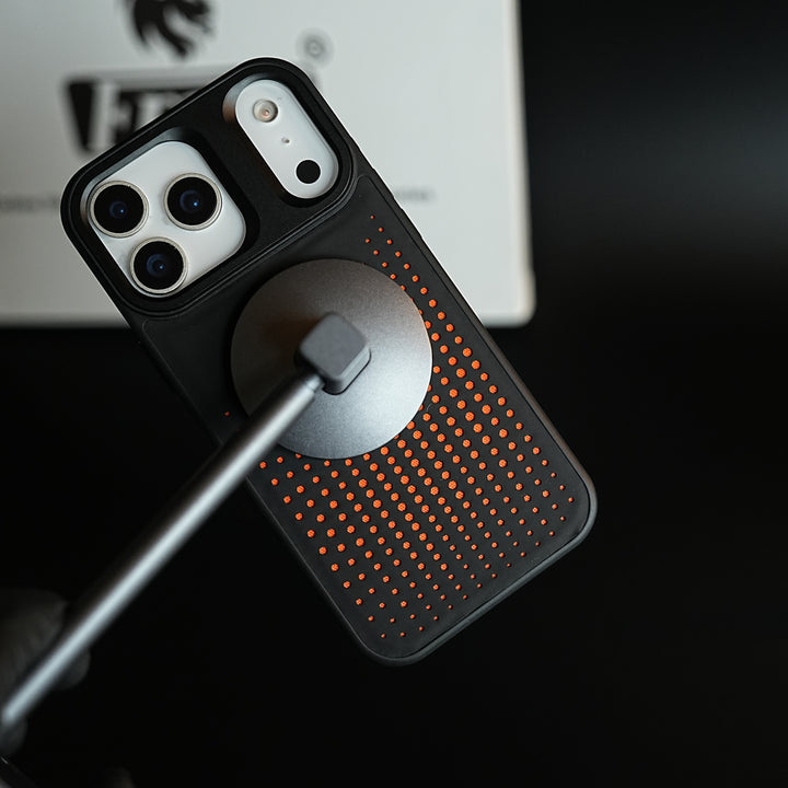 iPhone 17 Series Premium Dot Design PU Leather MagSafe Case with Metal Camera Frame