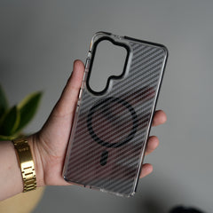 Galaxy S26 Ultra Carbon Texture Transparent Metal Camera Ring MagSafe Cover
