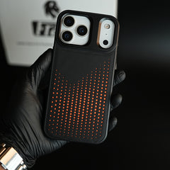 iPhone 17 Series Premium Dot Design PU Leather MagSafe Case with Metal Camera Frame