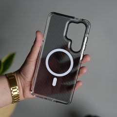 Galaxy S26 Ultra Carbon Texture Transparent Metal Camera Ring MagSafe Cover