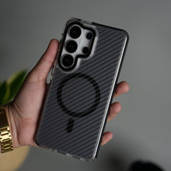 Galaxy S26 Ultra Carbon Texture Transparent Metal Camera Ring MagSafe Cover