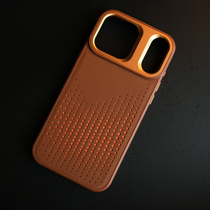 iPhone 17 Series Premium Dot Design PU Leather MagSafe Case with Metal Camera Frame