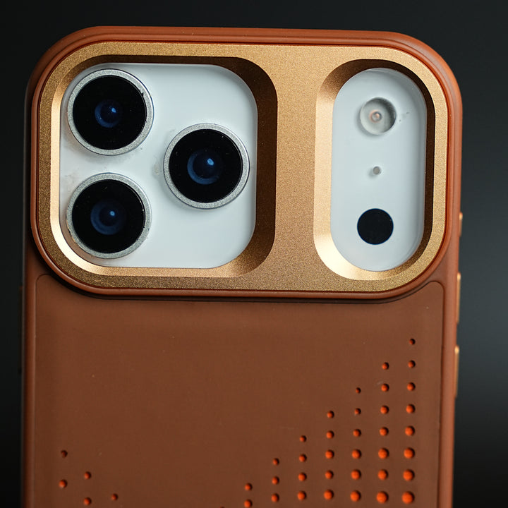 iPhone 17 Series Premium Dot Design PU Leather MagSafe Case with Metal Camera Frame