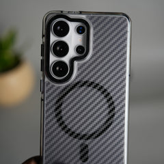 Galaxy S26 Ultra Carbon Texture Transparent Metal Camera Ring MagSafe Cover