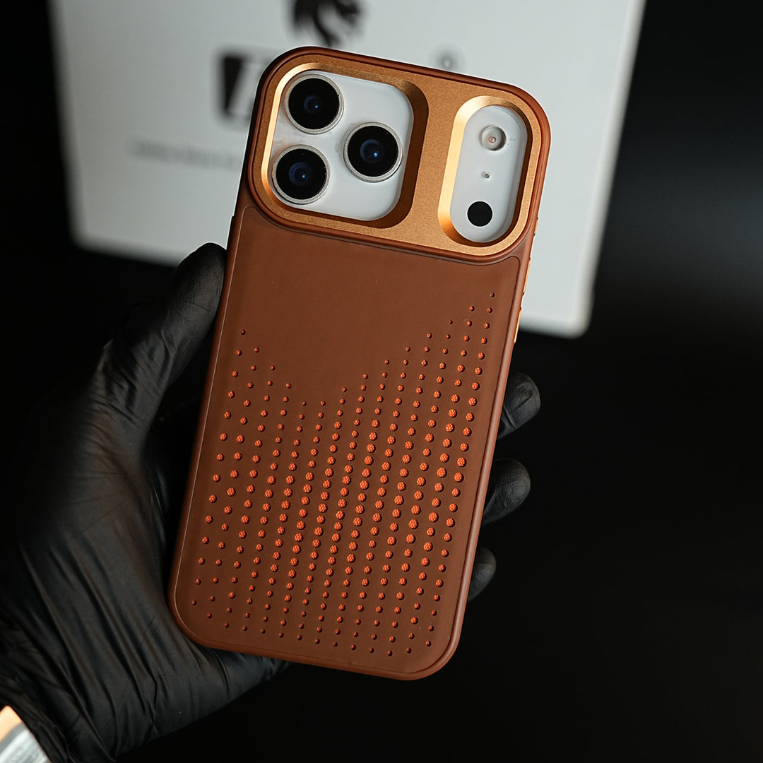 iPhone 17 Series Premium Dot Design PU Leather MagSafe Case with Metal Camera Frame