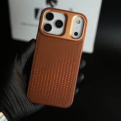 iPhone 17 Series Premium Dot Design PU Leather MagSafe Case with Metal Camera Frame
