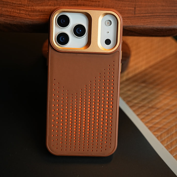 iPhone 17 Series Premium Dot Design PU Leather MagSafe Case with Metal Camera Frame