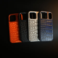 iPhone 17 Series Premium Croc Texture PU Leather MagSafe Case with Metal Camera Frame