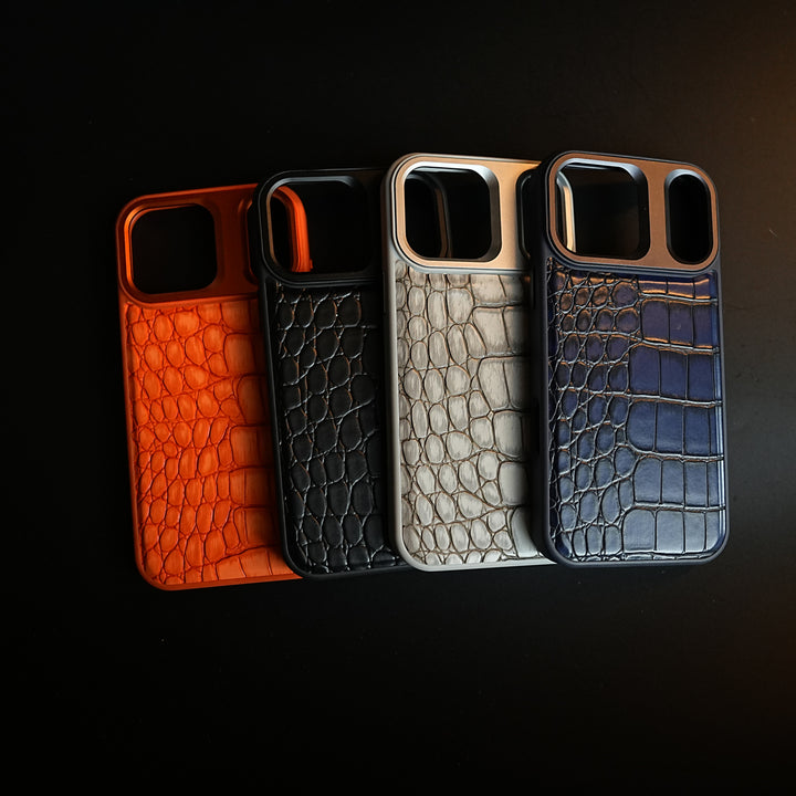 iPhone 17 Series Premium Croc Texture PU Leather MagSafe Case with Metal Camera Frame