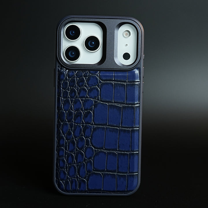 iPhone 17 Series Premium Croc Texture PU Leather MagSafe Case with Metal Camera Frame