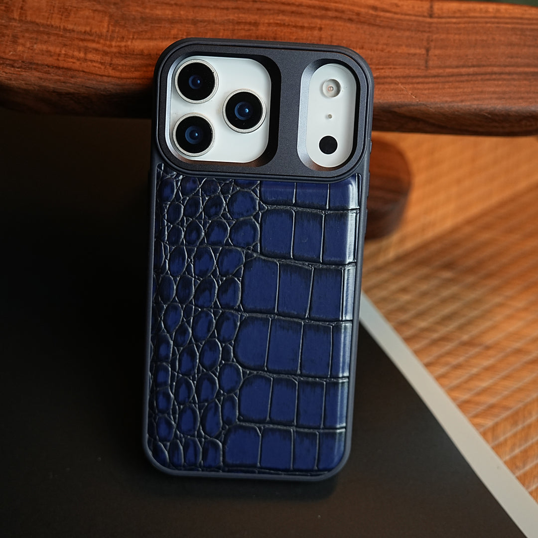 iPhone 17 Series Premium Croc Texture PU Leather MagSafe Case with Metal Camera Frame