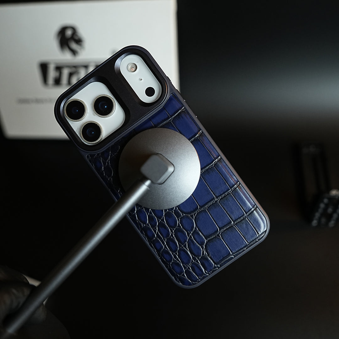 iPhone 17 Series Premium Croc Texture PU Leather MagSafe Case with Metal Camera Frame