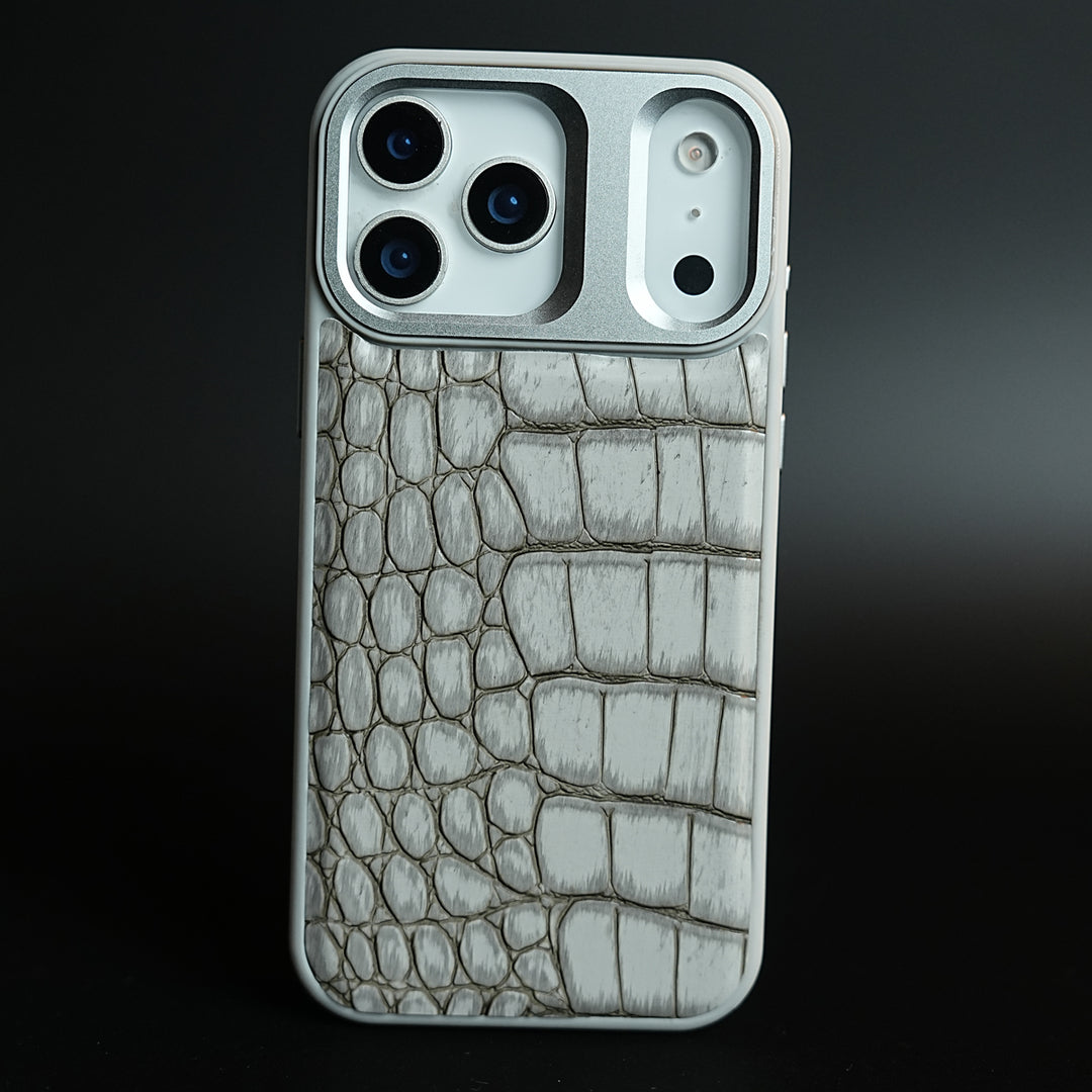 iPhone 17 Series Premium Croc Texture PU Leather MagSafe Case with Metal Camera Frame