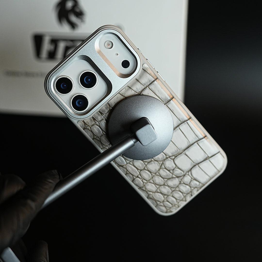iPhone 17 Series Premium Croc Texture PU Leather MagSafe Case with Metal Camera Frame