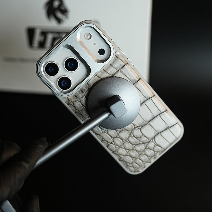 iPhone 17 Series Premium Croc Texture PU Leather MagSafe Case with Metal Camera Frame