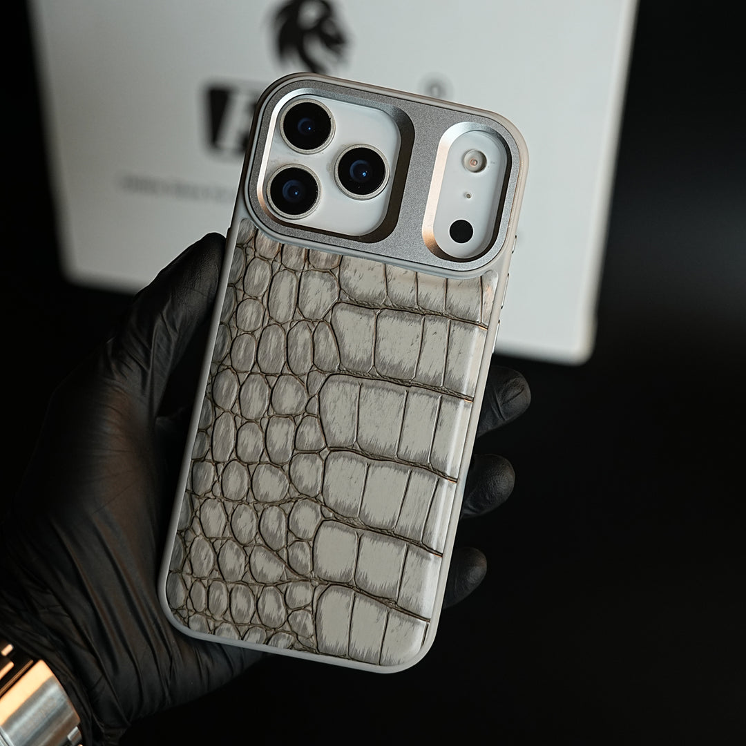 iPhone 17 Series Premium Croc Texture PU Leather MagSafe Case with Metal Camera Frame
