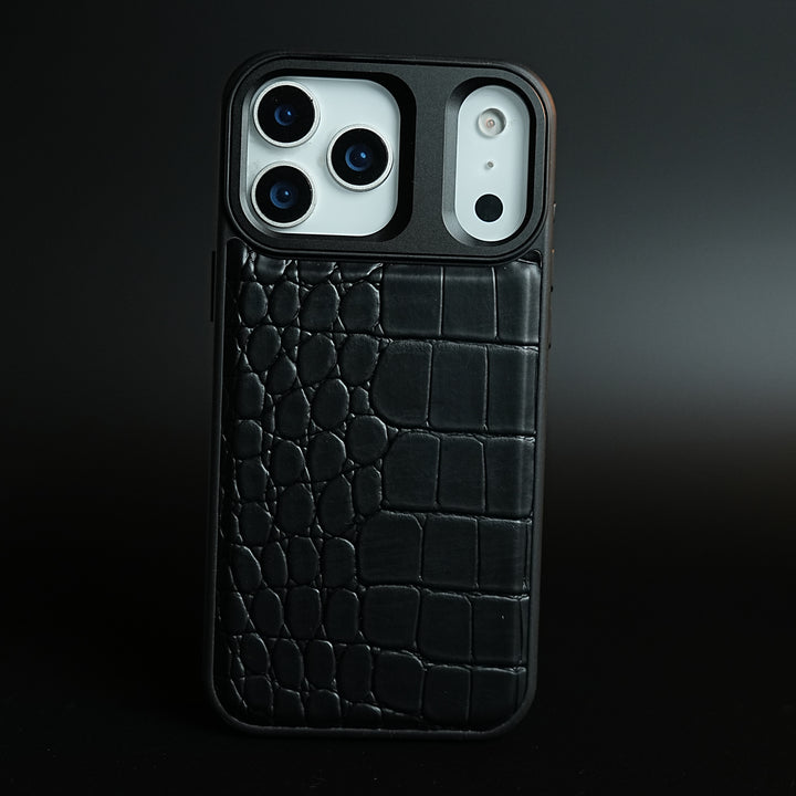iPhone 17 Series Premium Croc Texture PU Leather MagSafe Case with Metal Camera Frame