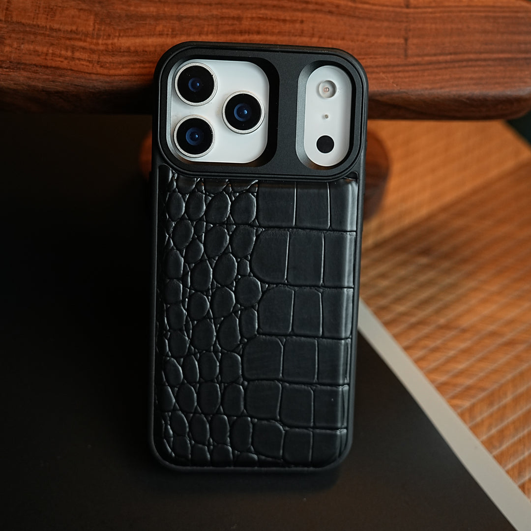 iPhone 17 Series Premium Croc Texture PU Leather MagSafe Case with Metal Camera Frame
