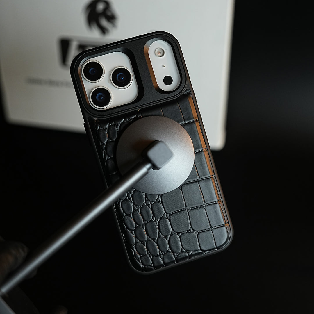 iPhone 17 Series Premium Croc Texture PU Leather MagSafe Case with Metal Camera Frame