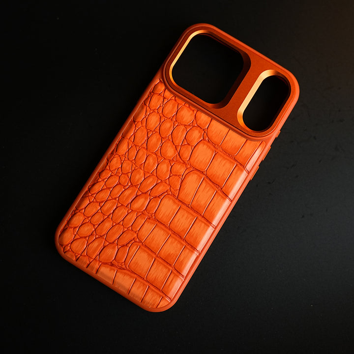 iPhone 17 Series Premium Croc Texture PU Leather MagSafe Case with Metal Camera Frame