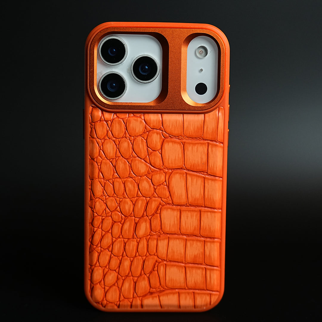 iPhone 17 Series Premium Croc Texture PU Leather MagSafe Case with Metal Camera Frame