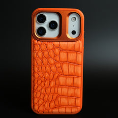 iPhone 17 Series Premium Croc Texture PU Leather MagSafe Case with Metal Camera Frame