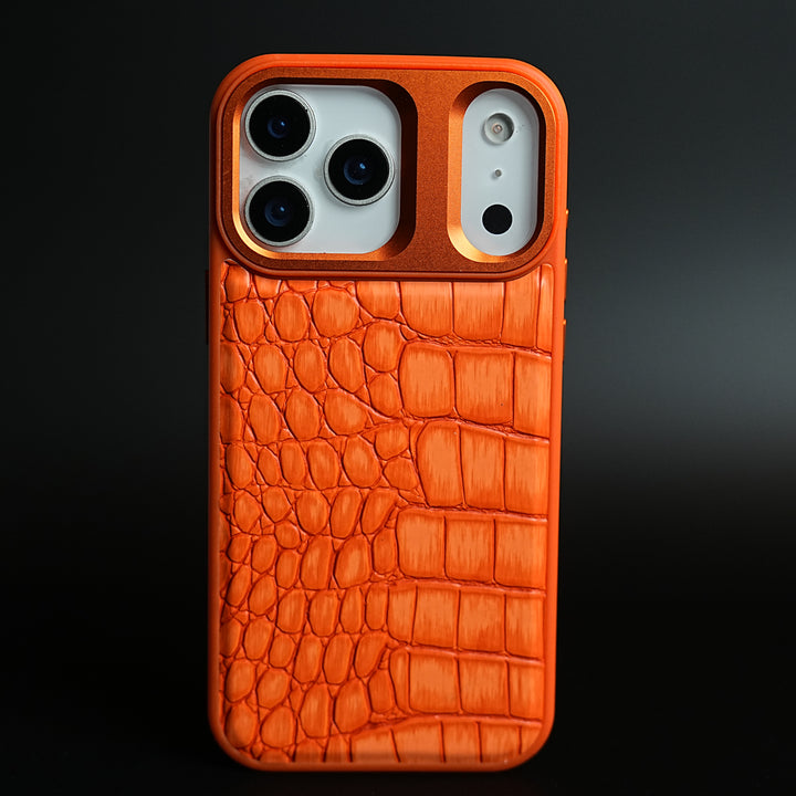 iPhone 17 Series Premium Croc Texture PU Leather MagSafe Case with Metal Camera Frame