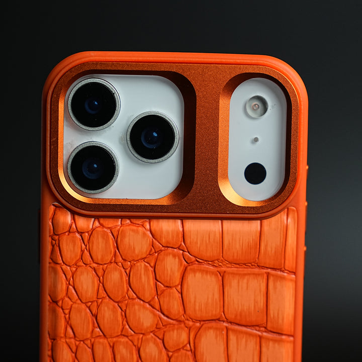 iPhone 17 Series Premium Croc Texture PU Leather MagSafe Case with Metal Camera Frame