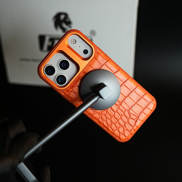 iPhone 17 Series Premium Croc Texture PU Leather MagSafe Case with Metal Camera Frame