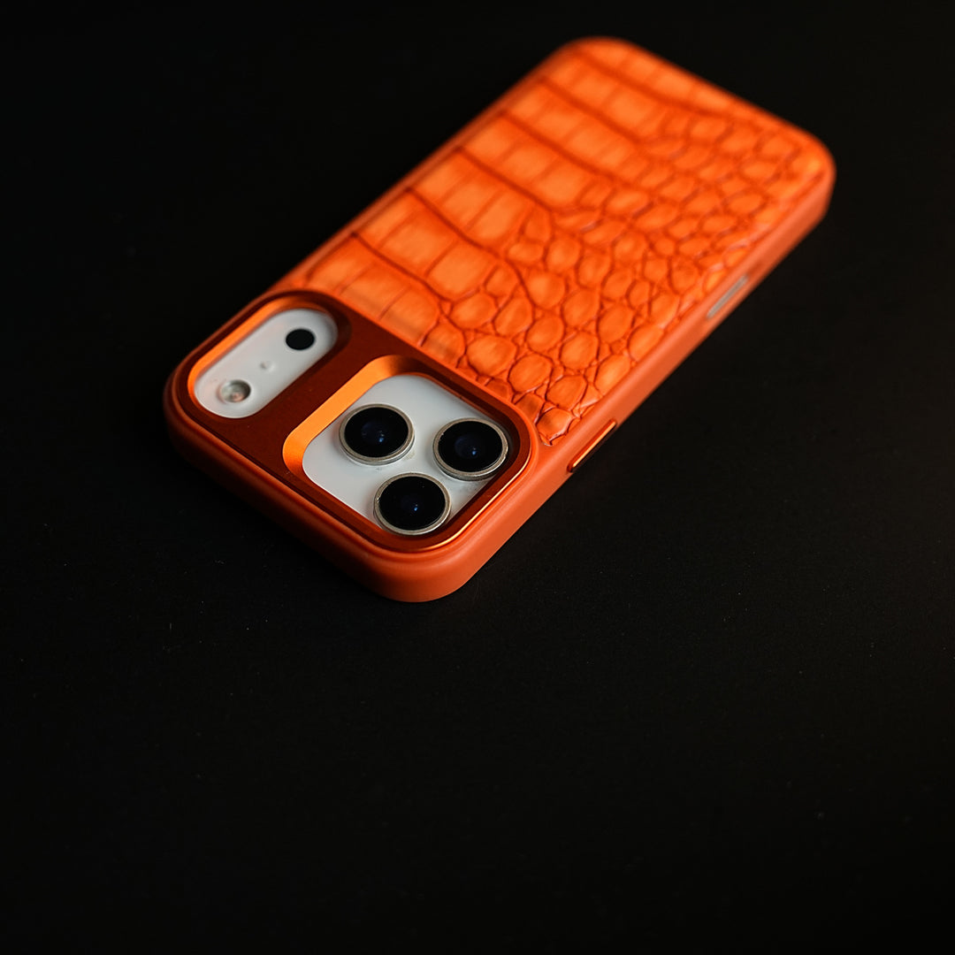 iPhone 17 Series Premium Croc Texture PU Leather MagSafe Case with Metal Camera Frame