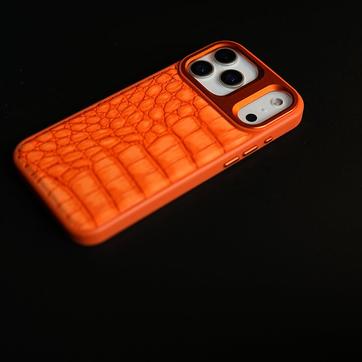 iPhone 17 Series Premium Croc Texture PU Leather MagSafe Case with Metal Camera Frame