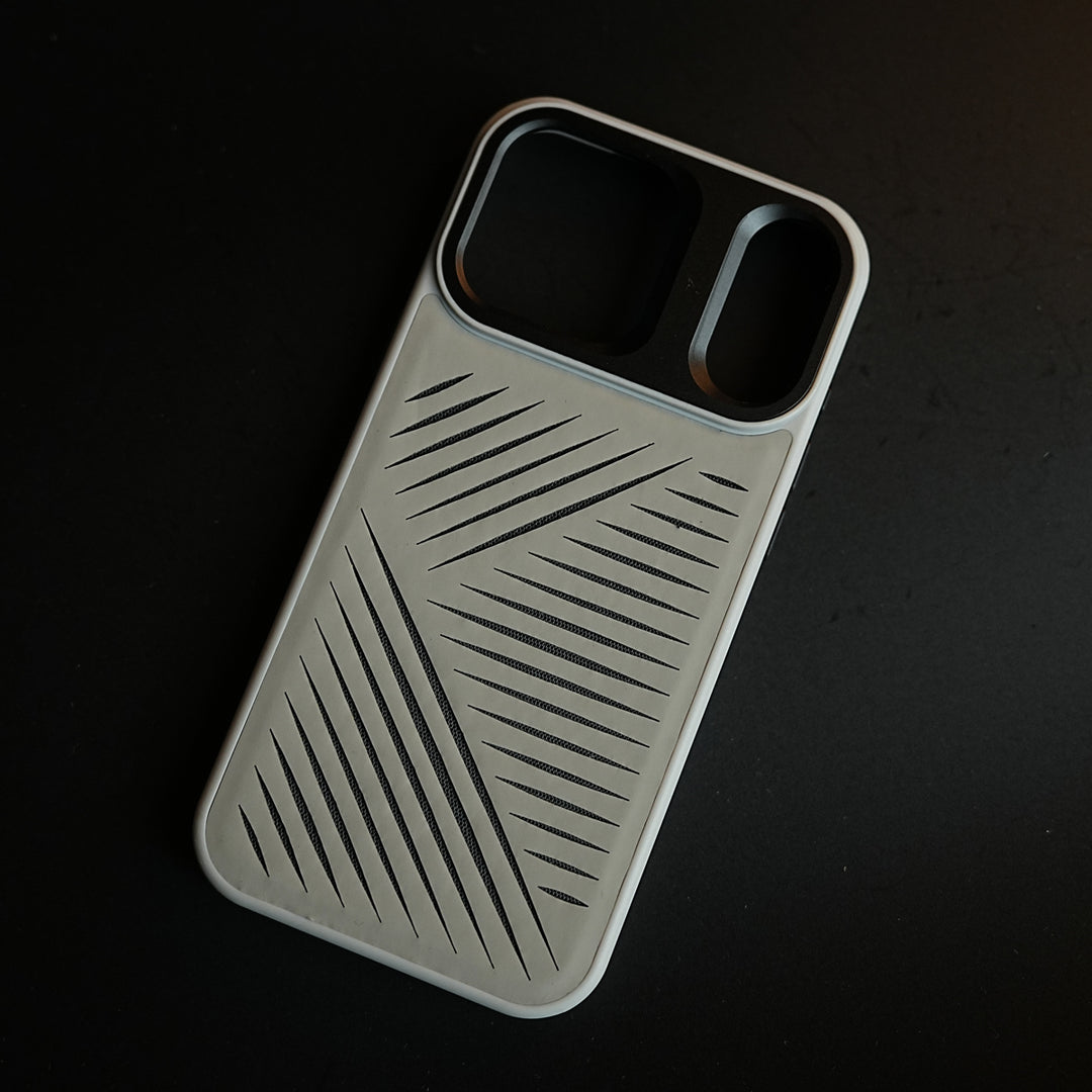 iPhone 17 Series Premium PU Leather Cut Pattern MagSafe Case with Metal Camera Frame