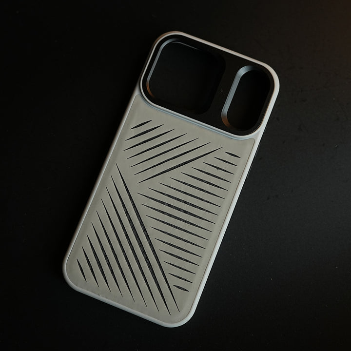 iPhone 17 Series Premium PU Leather Cut Pattern MagSafe Case with Metal Camera Frame