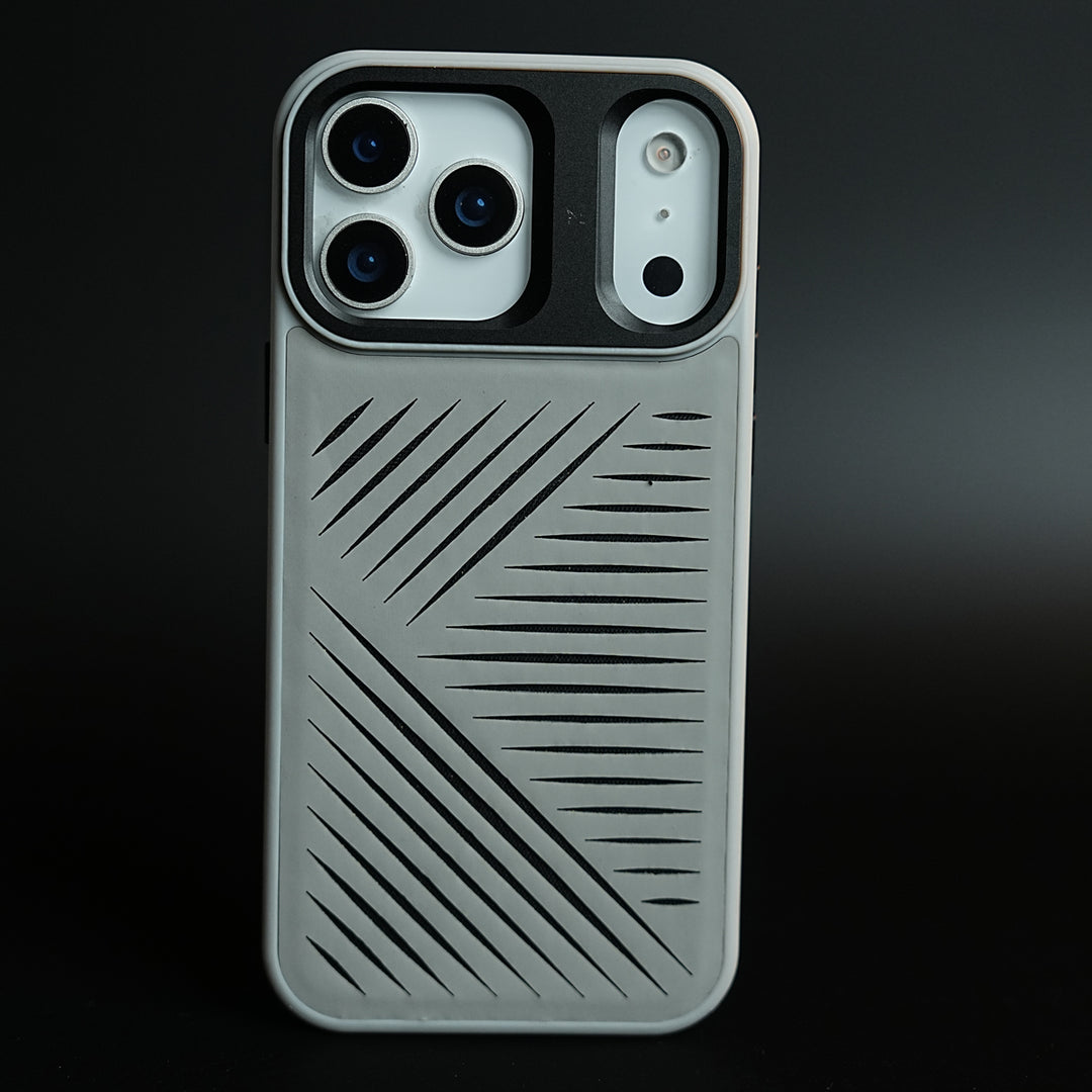 iPhone 17 Series Premium PU Leather Cut Pattern MagSafe Case with Metal Camera Frame