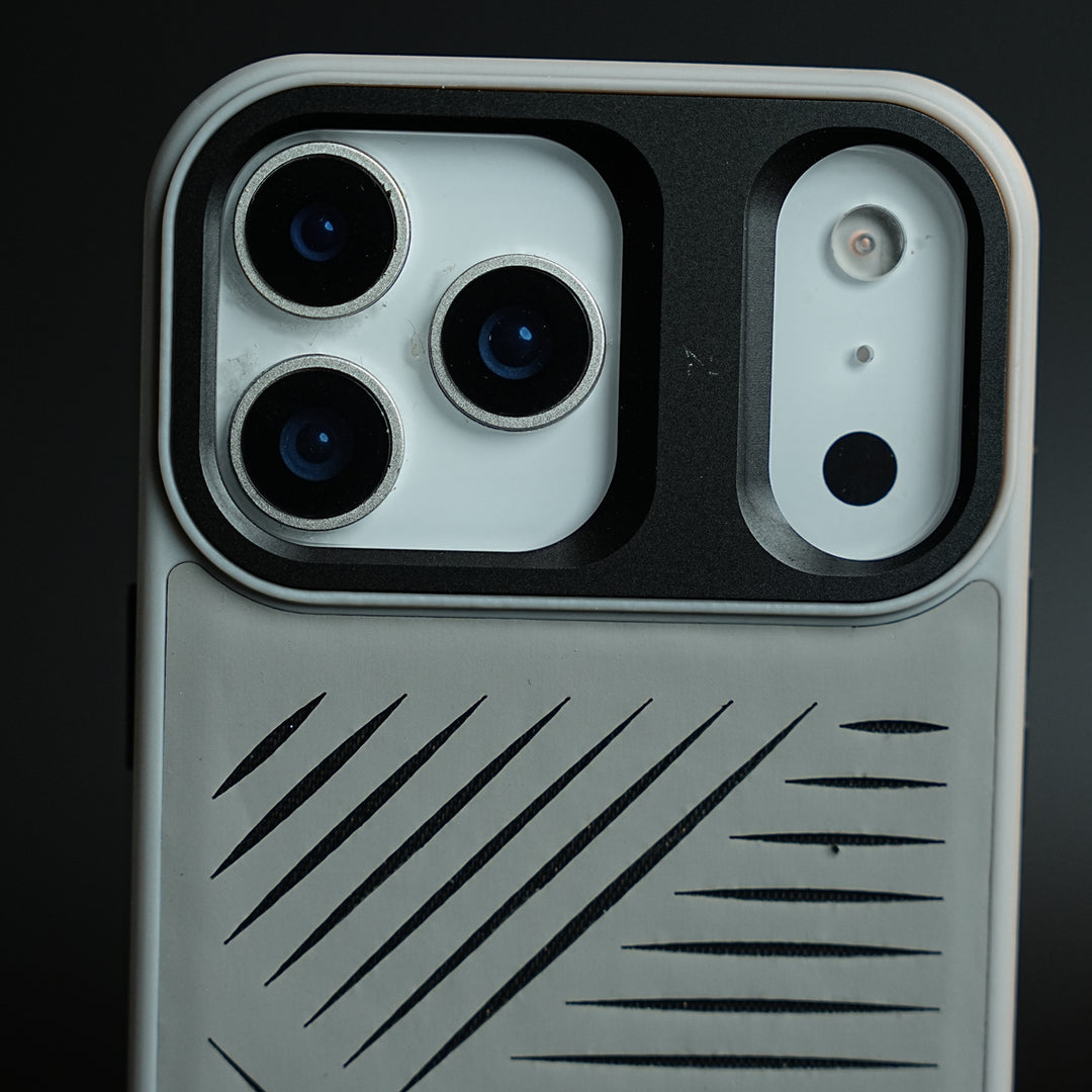 iPhone 17 Series Premium PU Leather Cut Pattern MagSafe Case with Metal Camera Frame