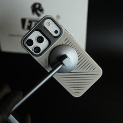 iPhone 17 Series Premium PU Leather Cut Pattern MagSafe Case with Metal Camera Frame