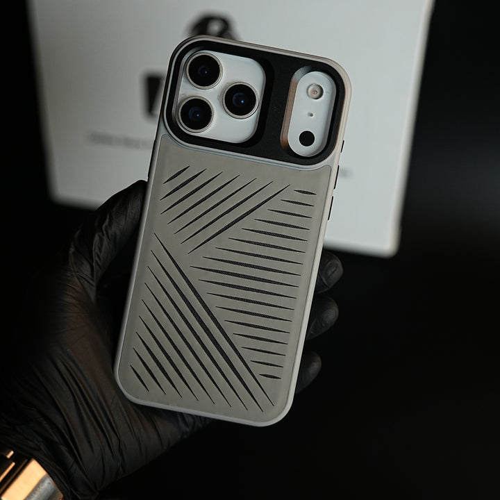 iPhone 17 Series Premium PU Leather Cut Pattern MagSafe Case with Metal Camera Frame