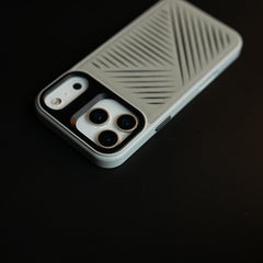 iPhone 17 Series Premium PU Leather Cut Pattern MagSafe Case with Metal Camera Frame
