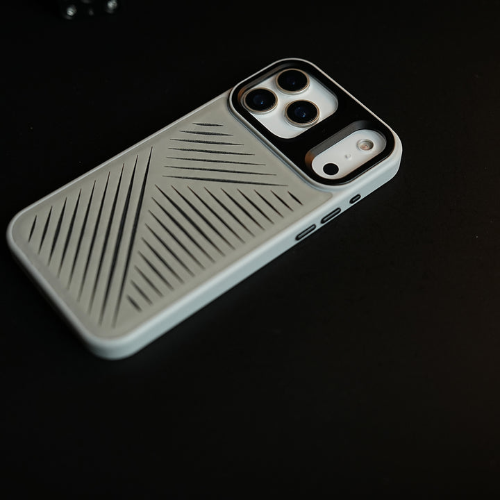 iPhone 17 Series Premium PU Leather Cut Pattern MagSafe Case with Metal Camera Frame