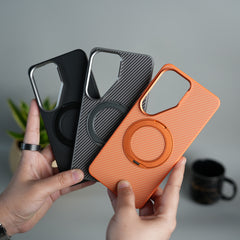 Galaxy S26 Ultra Carbon Textured Metal Camera Ring and Rotating Kick Stand Case