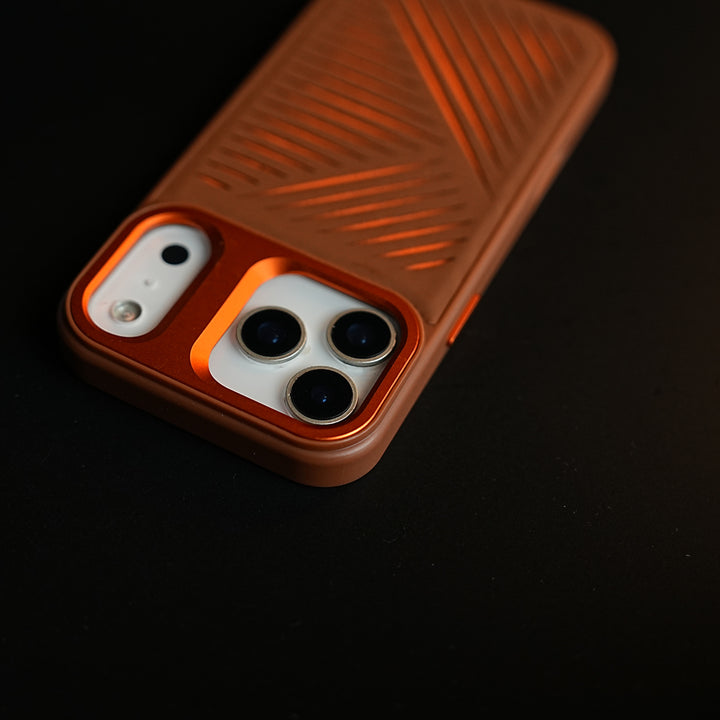iPhone 17 Series Premium PU Leather Cut Pattern MagSafe Case with Metal Camera Frame