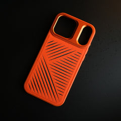 iPhone 17 Series Premium PU Leather Cut Pattern MagSafe Case with Metal Camera Frame