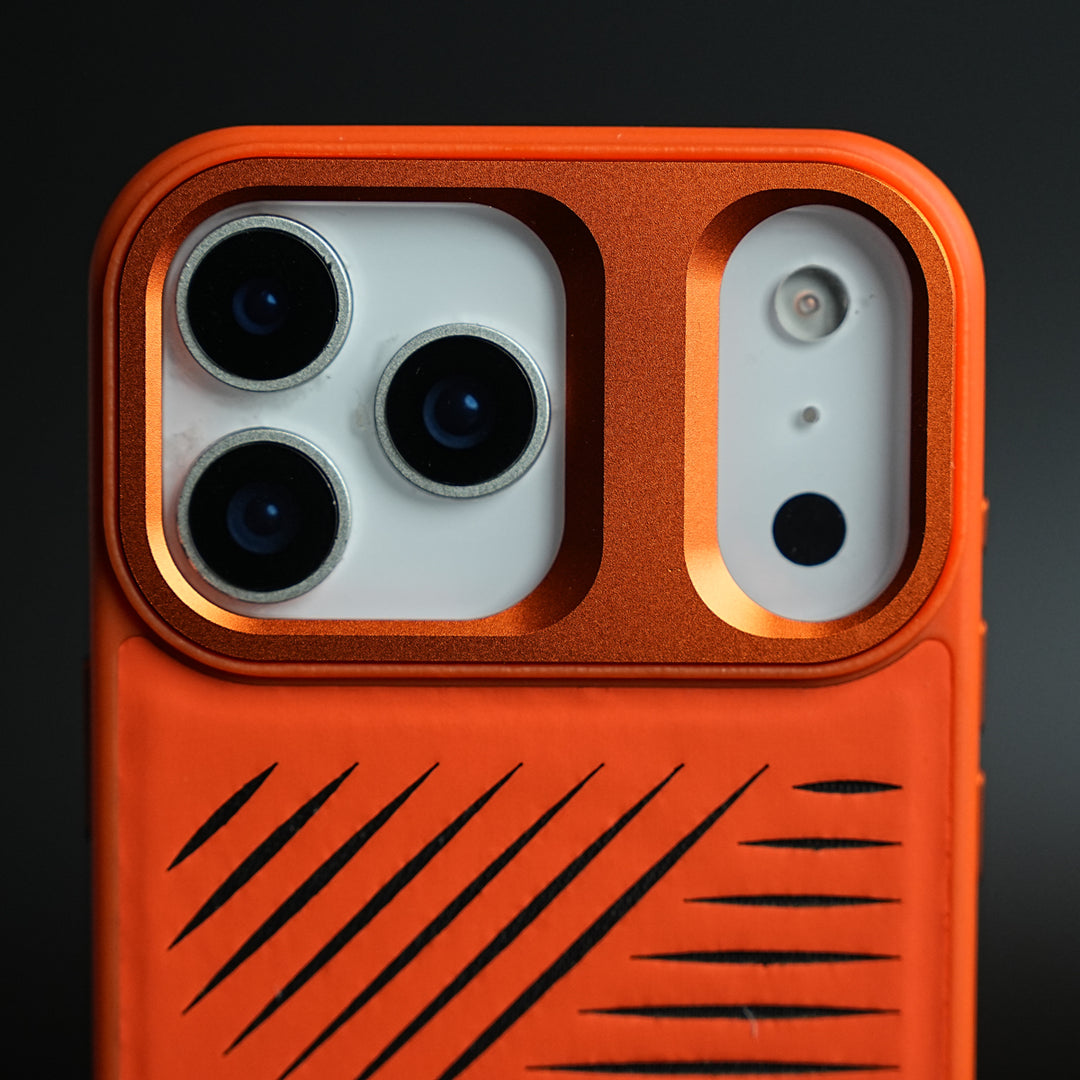 iPhone 17 Series Premium PU Leather Cut Pattern MagSafe Case with Metal Camera Frame