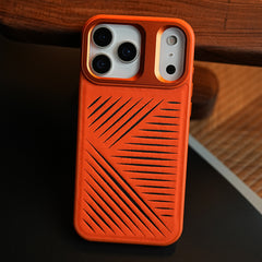 iPhone 17 Series Premium PU Leather Cut Pattern MagSafe Case with Metal Camera Frame