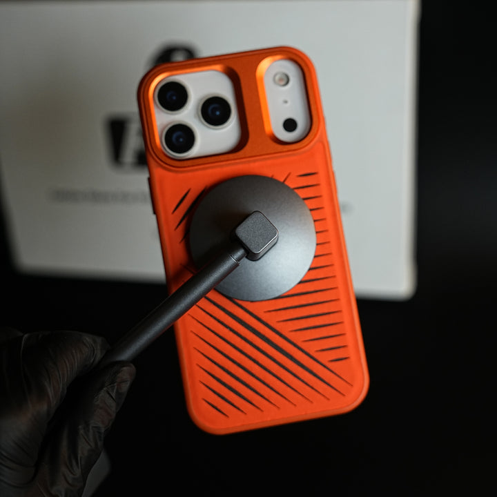 iPhone 17 Series Premium PU Leather Cut Pattern MagSafe Case with Metal Camera Frame