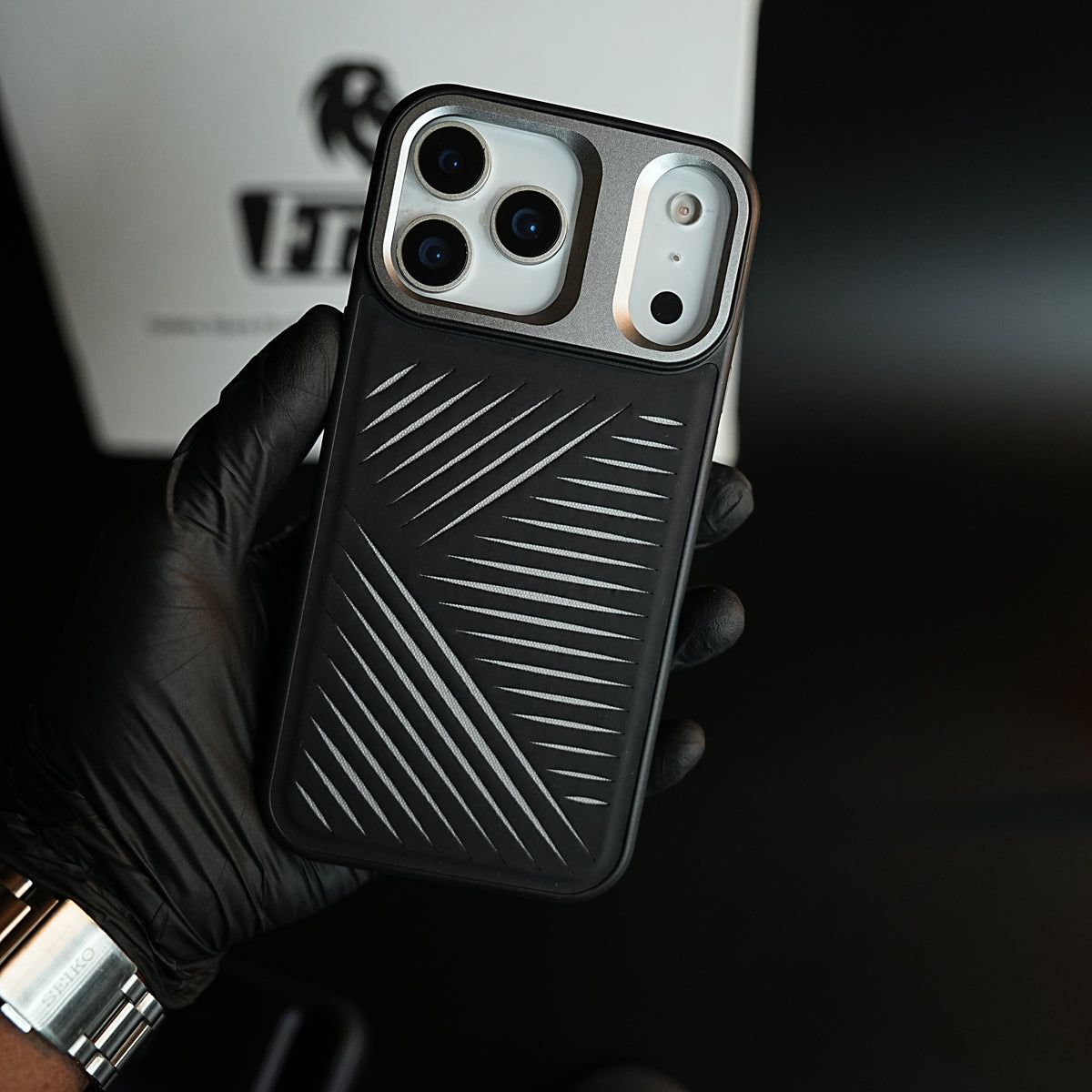 iPhone 17 Series Premium PU Leather Cut Pattern MagSafe Case with Metal Camera Frame