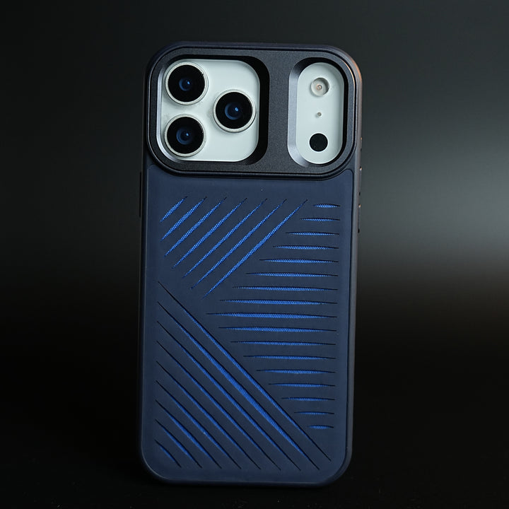 iPhone 17 Series Premium PU Leather Cut Pattern MagSafe Case with Metal Camera Frame